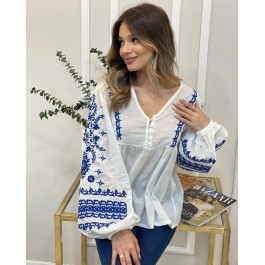 Blouse bohème bicolore brodée