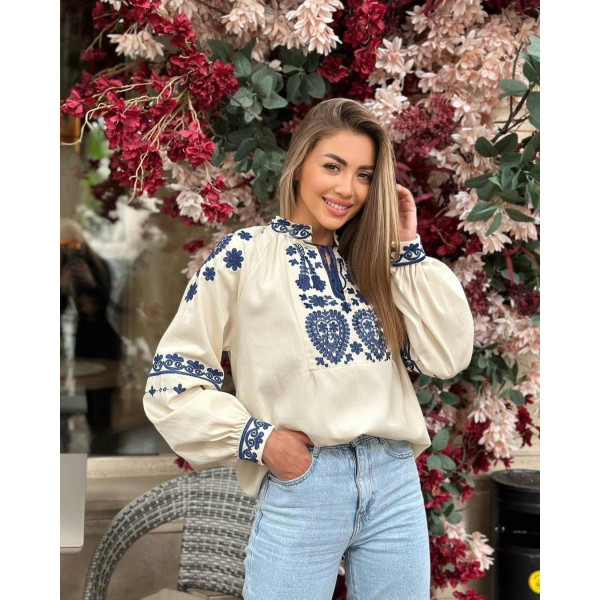 Blouse brodée bicolore