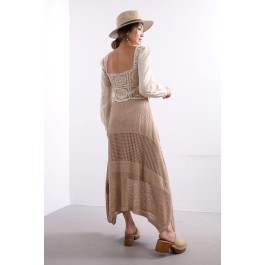 Jupe longue en crochet beige