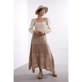 Jupe longue en crochet beige