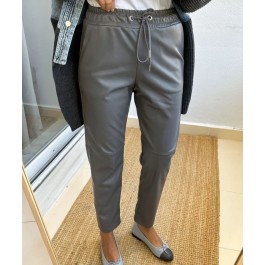 Pantalon droit en simili cuir gris