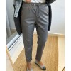 Pantalon droit en simili cuir gris