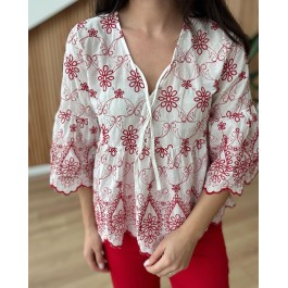 Blouse bicolore broderie anglaise