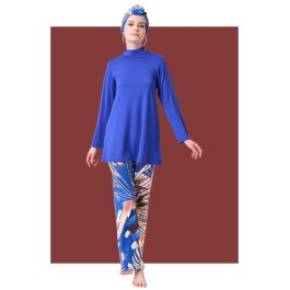 Maillot de bain hijab bleu pantalon imprimé