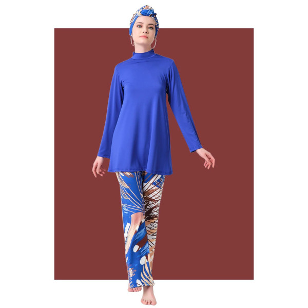 Maillot de bain hijab bleu pantalon imprimé