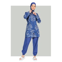 Maillot de bain hijab bleu imprimé à fleurs