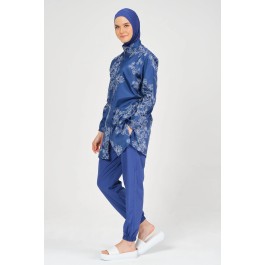 Maillot de bain hijab bleu imprimé à fleurs