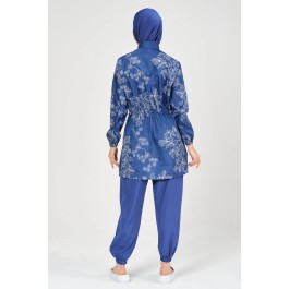 Maillot de bain hijab bleu imprimé à fleurs