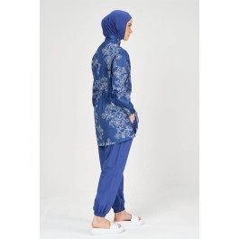 Maillot de bain hijab bleu imprimé à fleurs