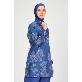 Maillot de bain hijab bleu imprimé à fleurs