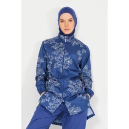 Maillot de bain hijab bleu imprimé à fleurs