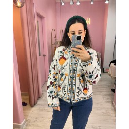 Veste en toile à broderie florale