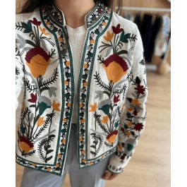 Veste en toile à broderie florale