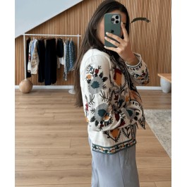 Veste en toile à broderie florale