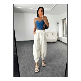 Pantalon fuselé en toile de coton blanc