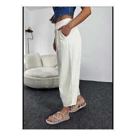 Pantalon fuselé en toile de coton blanc