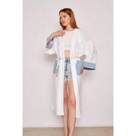 Kimono long empiècements en denim