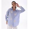 Chemise fluide bleu brodé