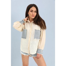 Chemise fluide empiècements en denim