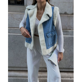 Gilet en denim à fourrure