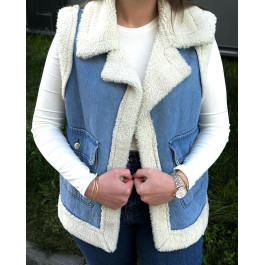 Gilet en denim à fourrure