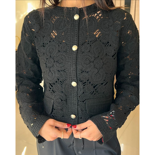 Cardigan boutonné en crochet noir