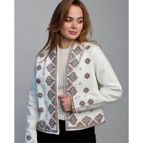 Veste à broderie ethnique blanche