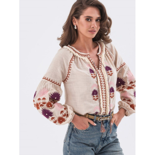 Blouse bohème manches ballon à broderie