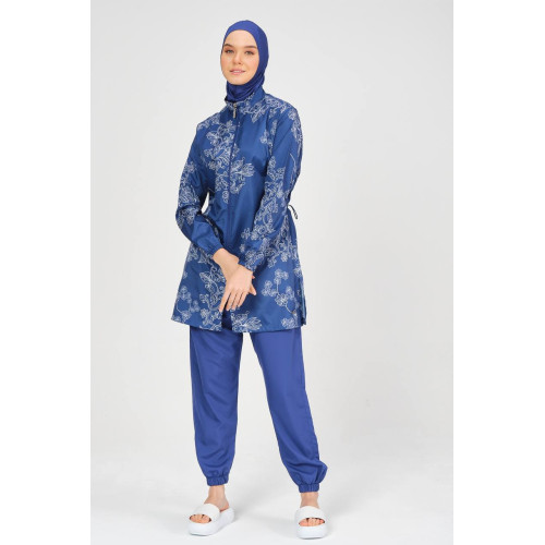 Maillot de bain hijab bleu imprimé à fleurs
