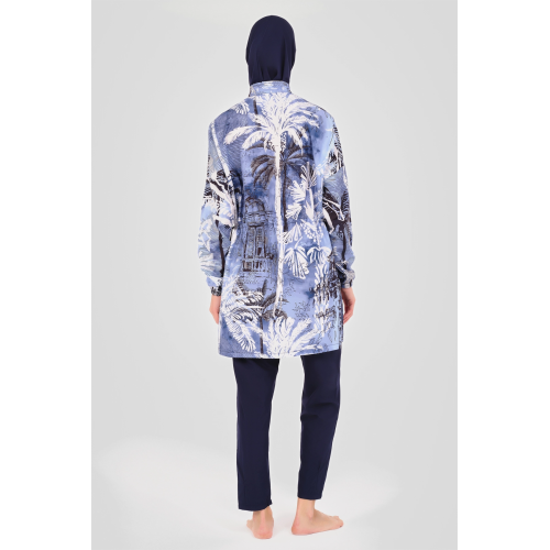 Maillot de bain hijab bleu imprimé palmiers Maillot de bain hijab bleu imprimé palmiers