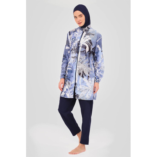 Maillot de bain hijab bleu imprimé palmiers Maillot de bain hijab bleu imprimé palmiers