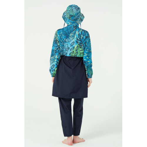Maillot de bain hijab bleu imprimé feuillage Maillot de bain hijab bleu imprimé feuillage