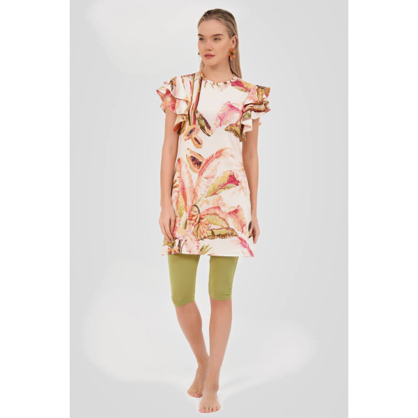 Maillot semi couvert imprimé floral manches à volants