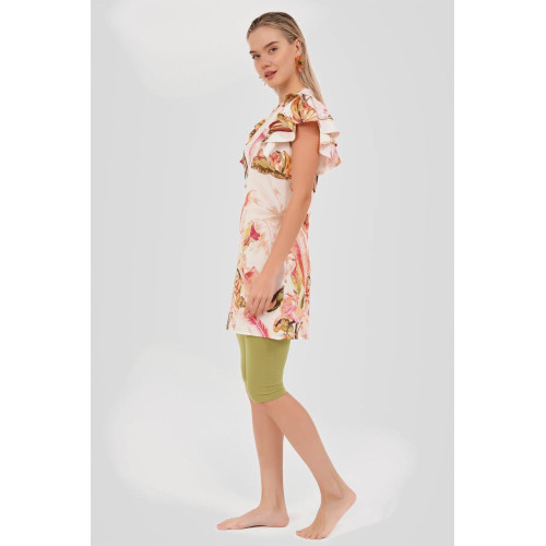 Maillot semi couvert imprimé floral manches à volants