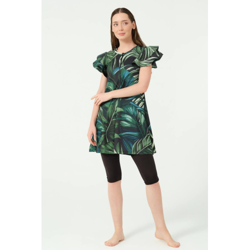 Maillot semi couvert imprimé floral manches à volants Maillot semi couvert imprimé floral manches à volants