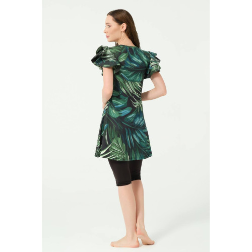 Maillot semi couvert imprimé floral manches à volants Maillot semi couvert imprimé floral manches à volants