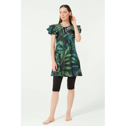 Maillot semi couvert imprimé floral manches à volants Maillot semi couvert imprimé floral manches à volants