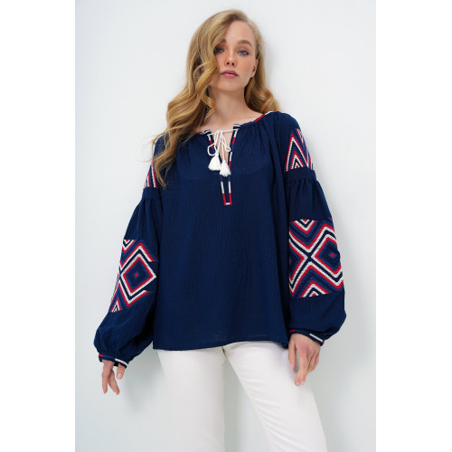 Blouse bohème brodée manches ballon Blouse bohème brodée manches ballon