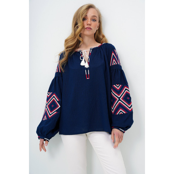 Blouse bohème brodée manches ballon