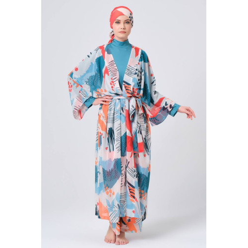 Paréo kimono de plage imprimé abstrait Paréo kimono de plage imprimé abstrait
