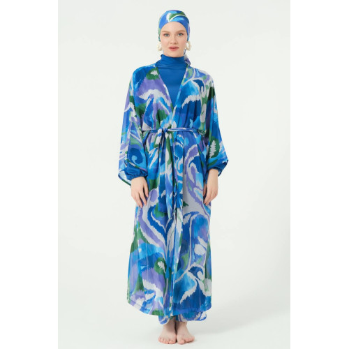 Maillot de bain hijab bleu pantalon imprimé abstrait Maillot de bain hijab bleu pantalon imprimé abstrait