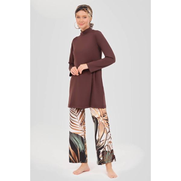 Maillot de bain hijab marron pantalon imprimé floral