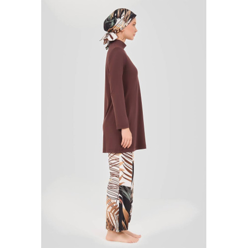 Maillot de bain hijab marron pantalon imprimé floral Maillot de bain hijab marron pantalon imprimé floral