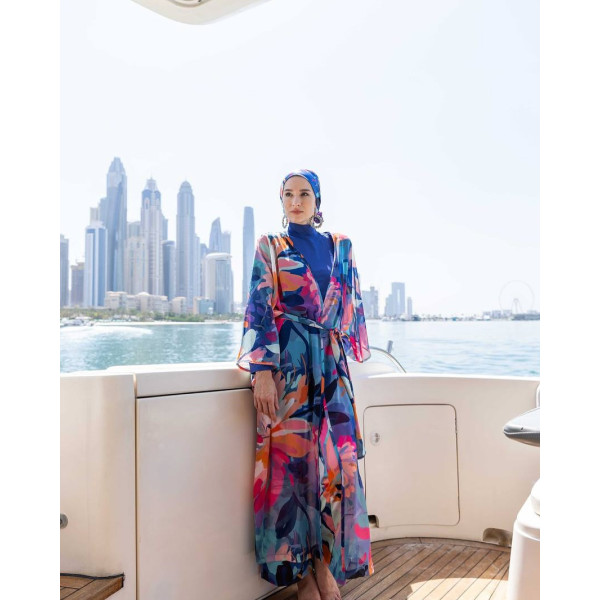 Paréo kimono de plage imprimé floral