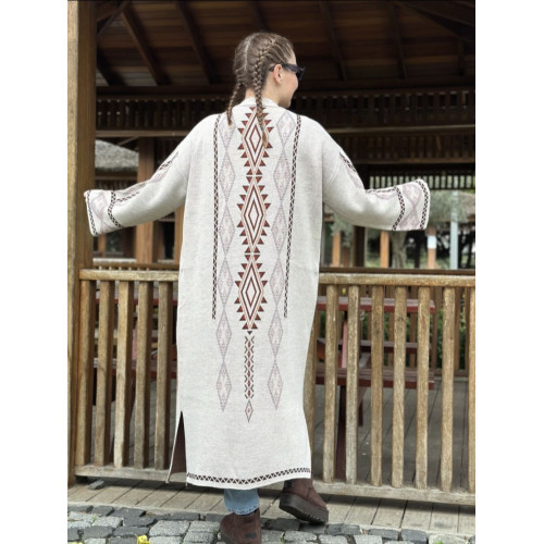 Cardigan long ethnique gris