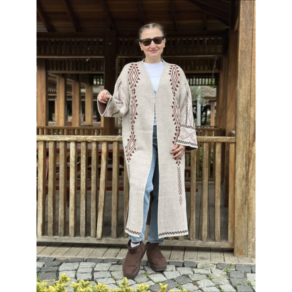 Cardigan long ethnique gris