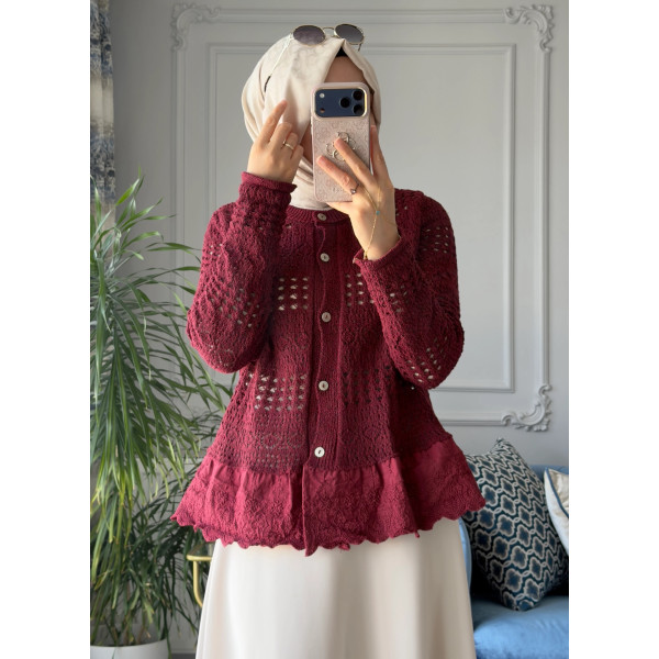 Cardigan bi-matière à broderie