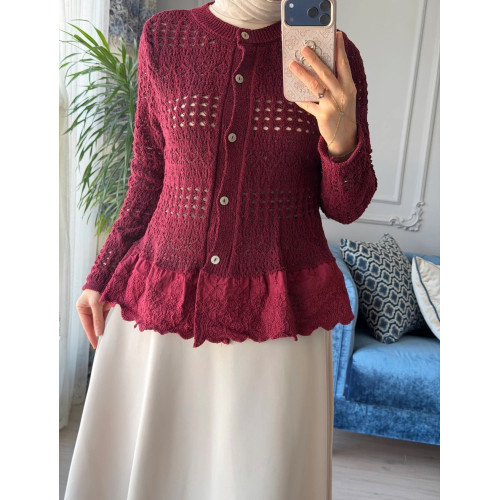 Cardigan bi-matière à broderie