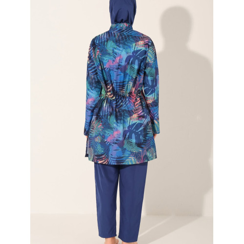 Maillot de bain hijab bleu nuit  imprimé feuillages