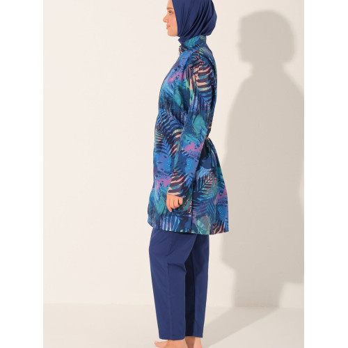 Maillot de bain hijab bleu nuit  imprimé feuillages
